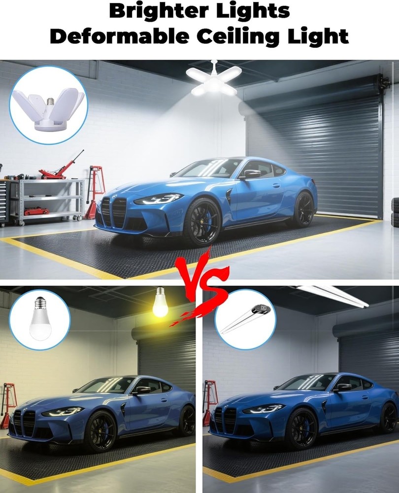 4 Pack LED Garage Lights, 6000LM 60W Deformable Shop Light W/ 4 Adjustable Panel