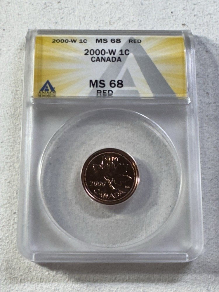 2000-W Canada 1 Cent Graded MS 68 RD by ANACS