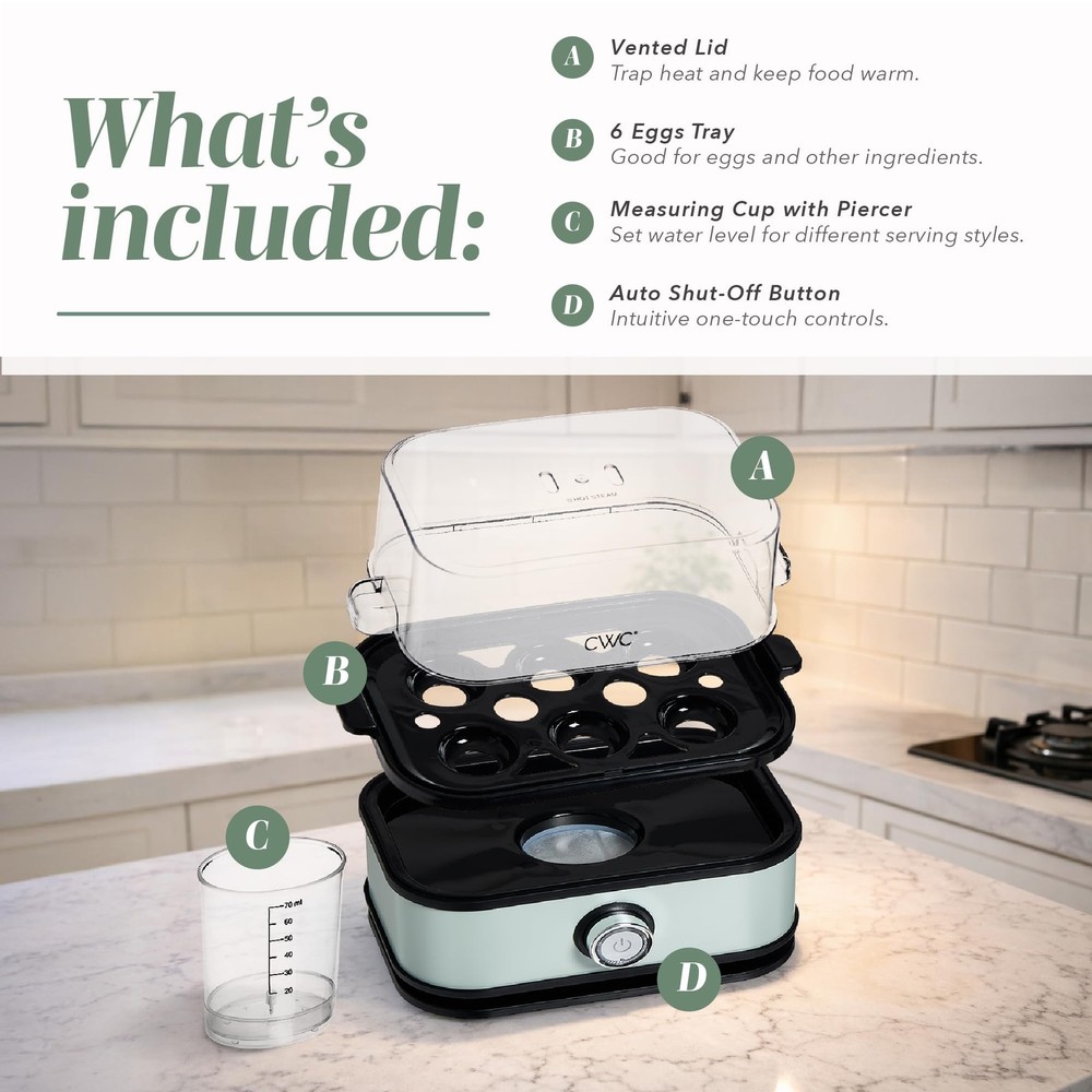 COOK WITH COLOR Automatic 6-Egg Cooker - Soft, Medium, Hard-Boiled Eggs