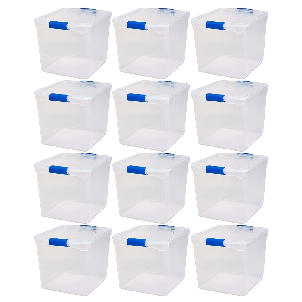 Homz 31 Quart Heavy Duty Clear Plastic Stackable Storage Containers, 12 Pack