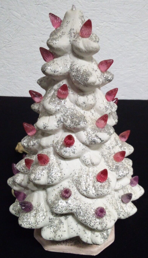 VTG 1 PC CERAMIC CHRISTMAS TREE LIGHTED 10" GLITTER h