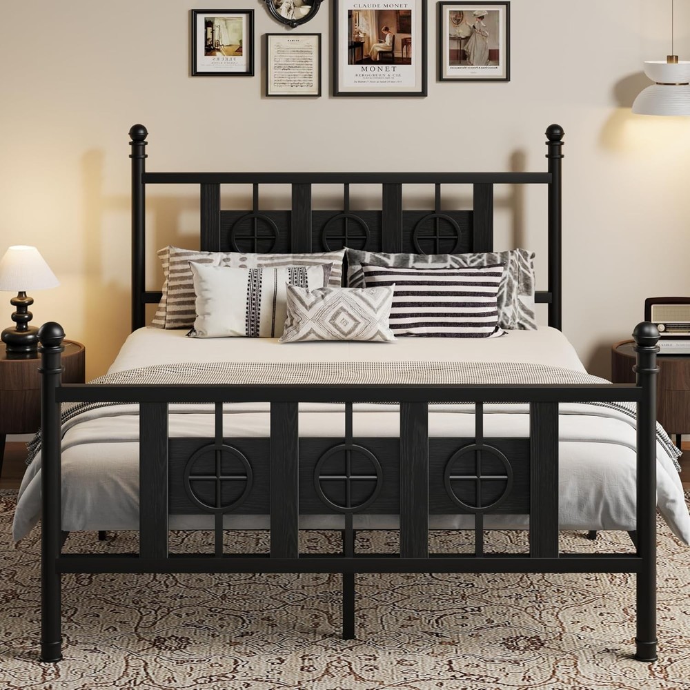 Full Size Bed Frame with Headboard and Footboard, Large Storage Space Under Bed