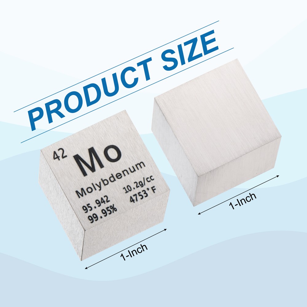 Molybdenum Cube Metal Element High Density Block Pure Periodic Element, 1 Inch