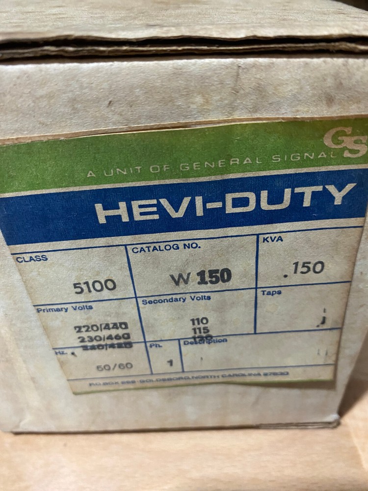 GENERAL SIGNAL HEVI-DUTY, W150, CLASS 5100 TRANSFORMER