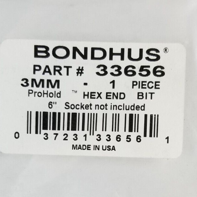 Bondhus 3mm Hex Drive Bit 6"OAL #33656