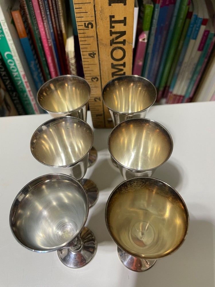 6 J. PEREZRUIZ Silver Plated Cordial Goblets made in Spain