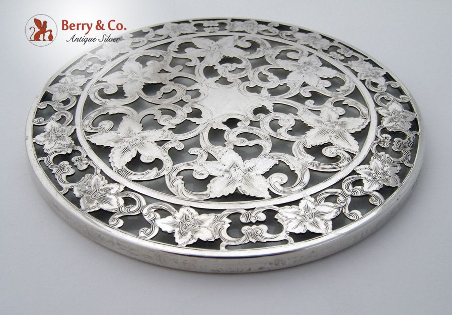 Overlay Coaster Floral Scroll 6 Inch Webster Sterling Silver 1940
