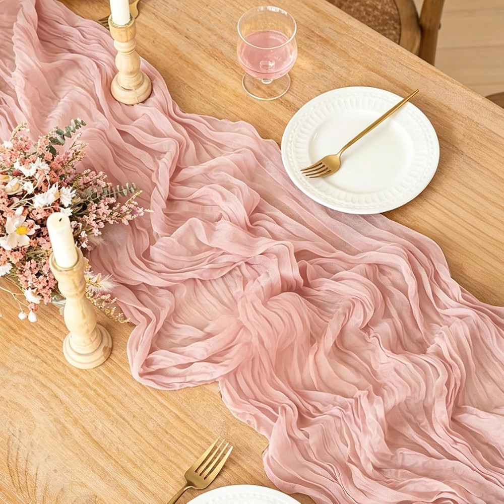 Pink Cheesecloth Table Runner, 10FT Dusty Pink Boho Gauze Table Runner for Sprin