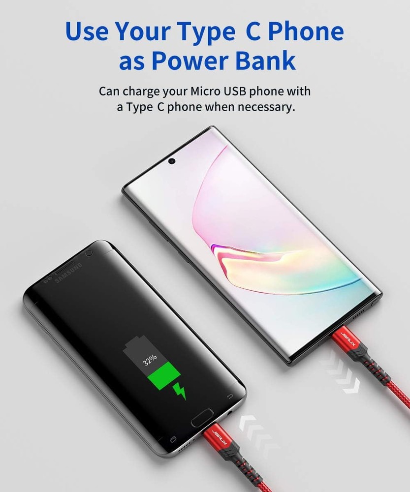 JSAUX USB C to Micro Cable 6.6FT, Type C Charger red