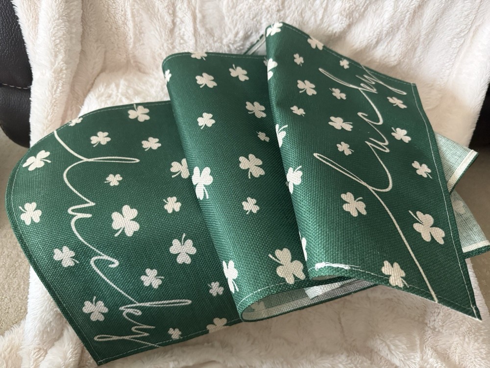 Lucky Shamrock St. Patrick's Day Table Runner, Table Runner, 13" x 70” Green