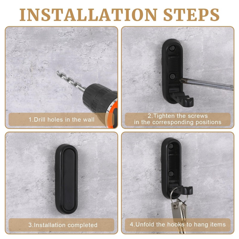 4PCS Invisible Folding Wall Hooks, Coat Rack Wall Mount, Foldable Clothes Hoo...