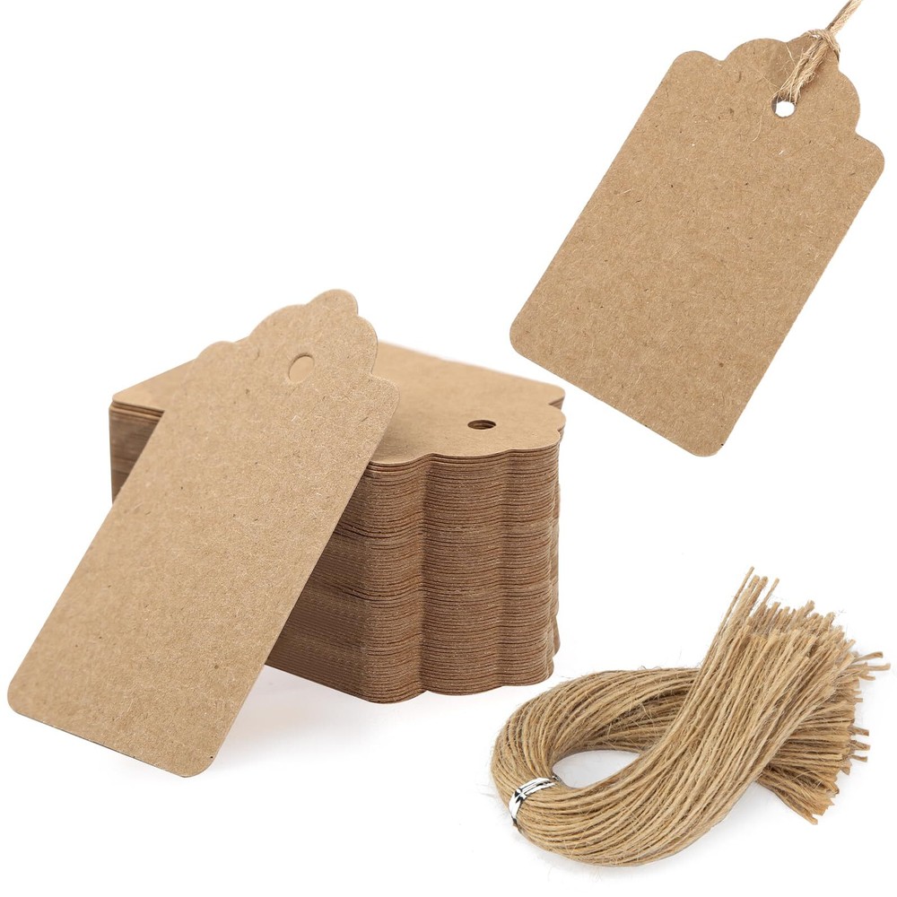 150PCS Paper Gift Tags with Strings Brown Blank Tags Hanging Labels