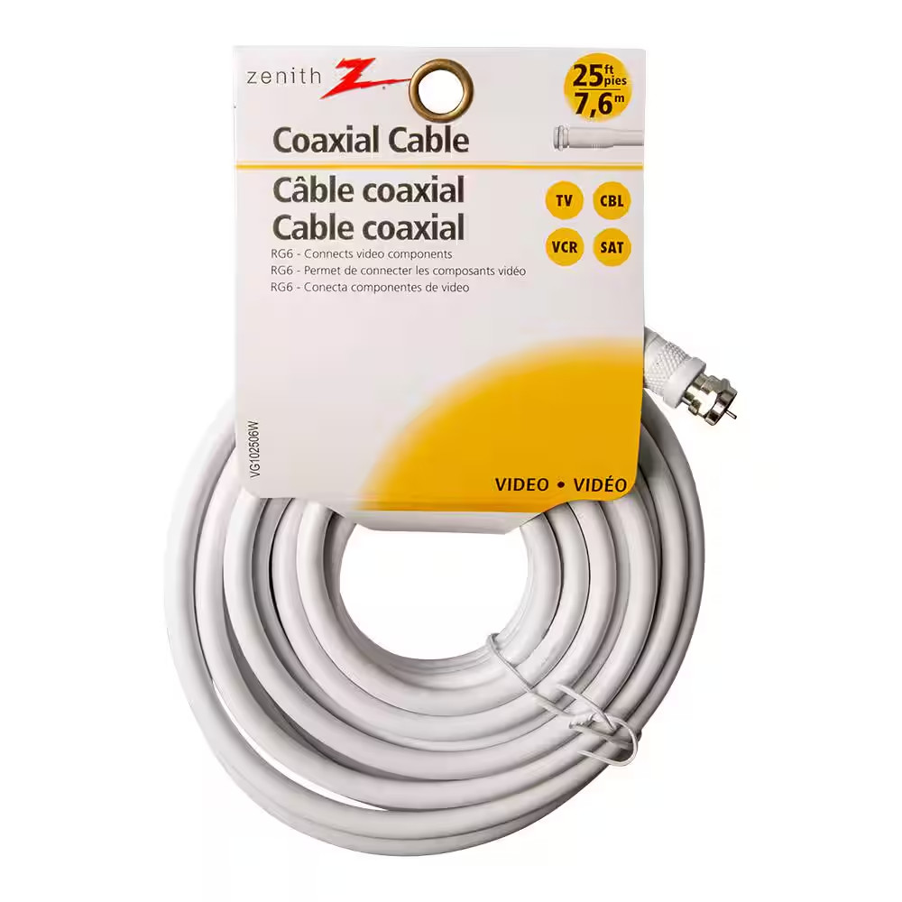 25 Ft. RG6 Coaxial Cable, White