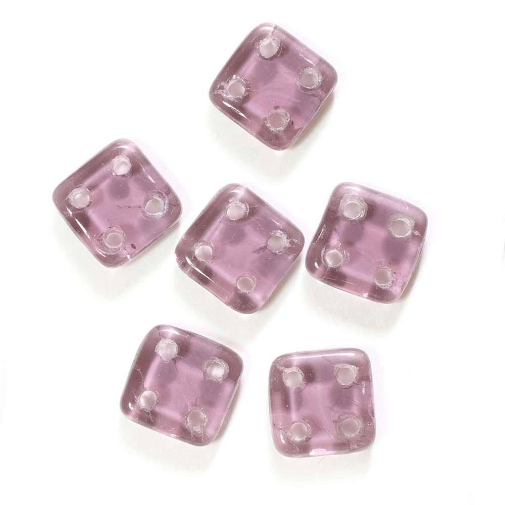 Square 4-Hole Amethyst Bead 6mm x 6mm