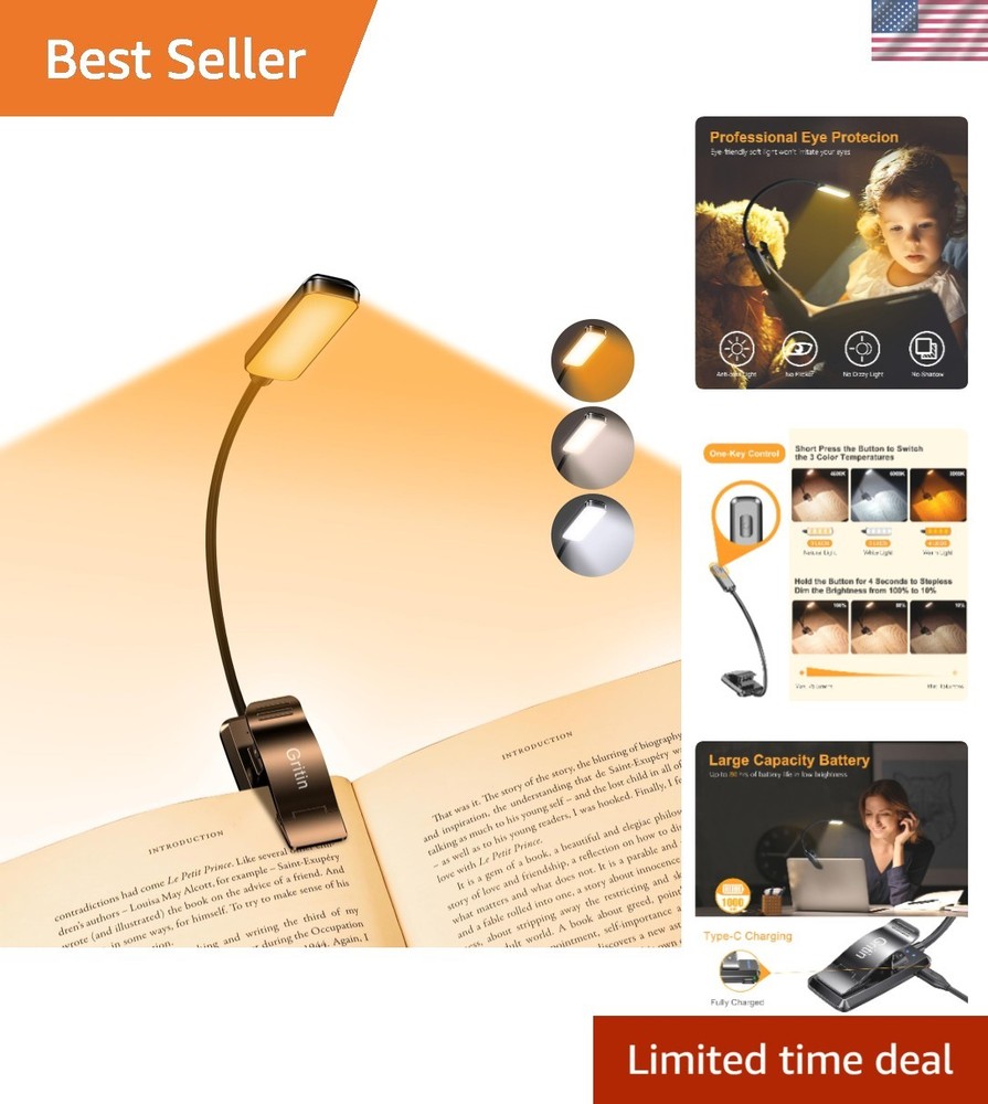 Portable LED Reading Light with 3 Color Temperatures & Stepless Dimming