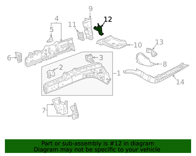 Genuine GM Driver Side Front Compartment Front Side Rail Reinforcement 84324714