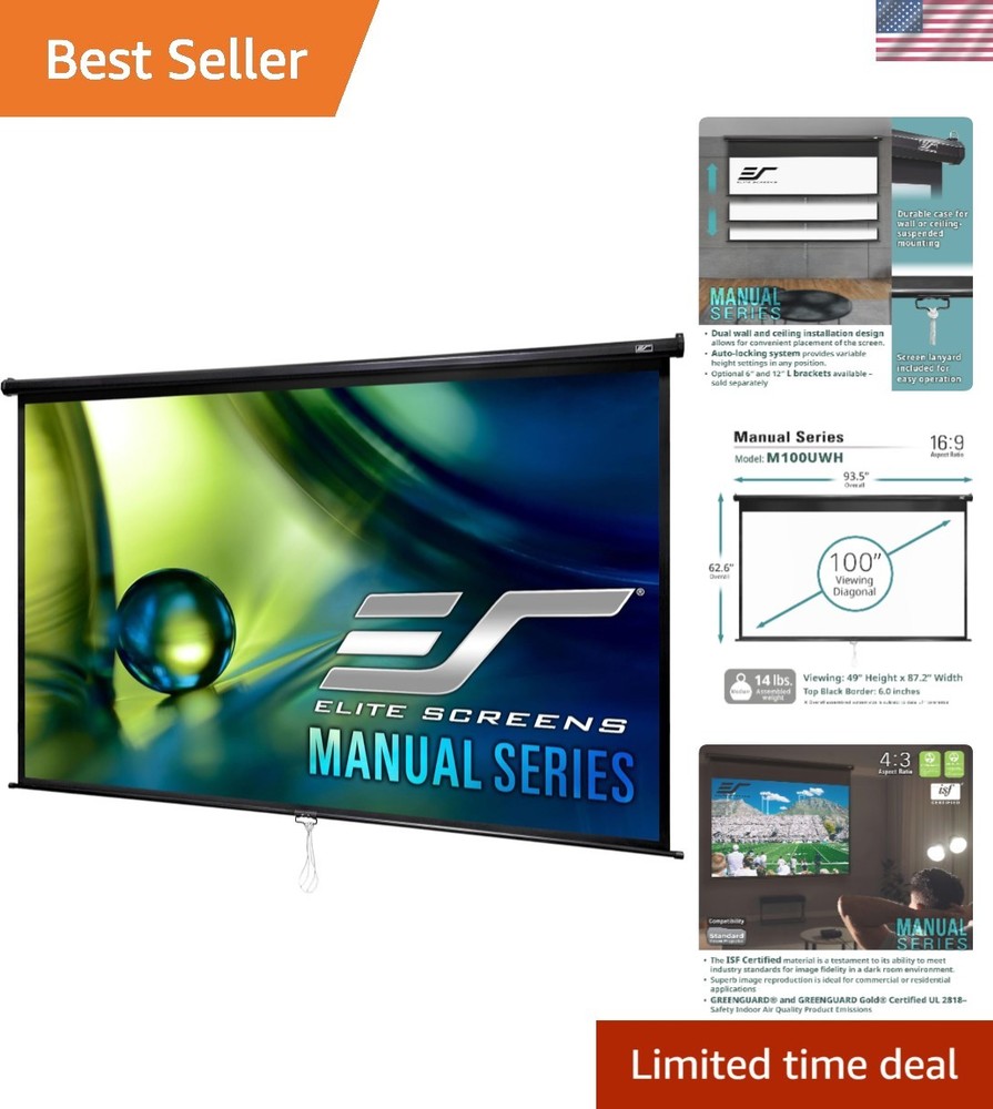 Versatile 100-Inch Manual Projector Screen - Auto Lock & 180° Viewing Angle