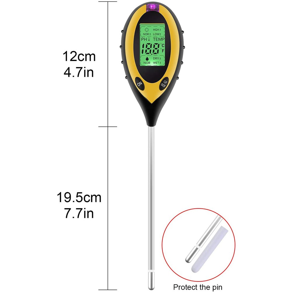 4 IN 1 Digital PH Meter Soil Tester Kit Sunlight Moisture Temperature Measuring