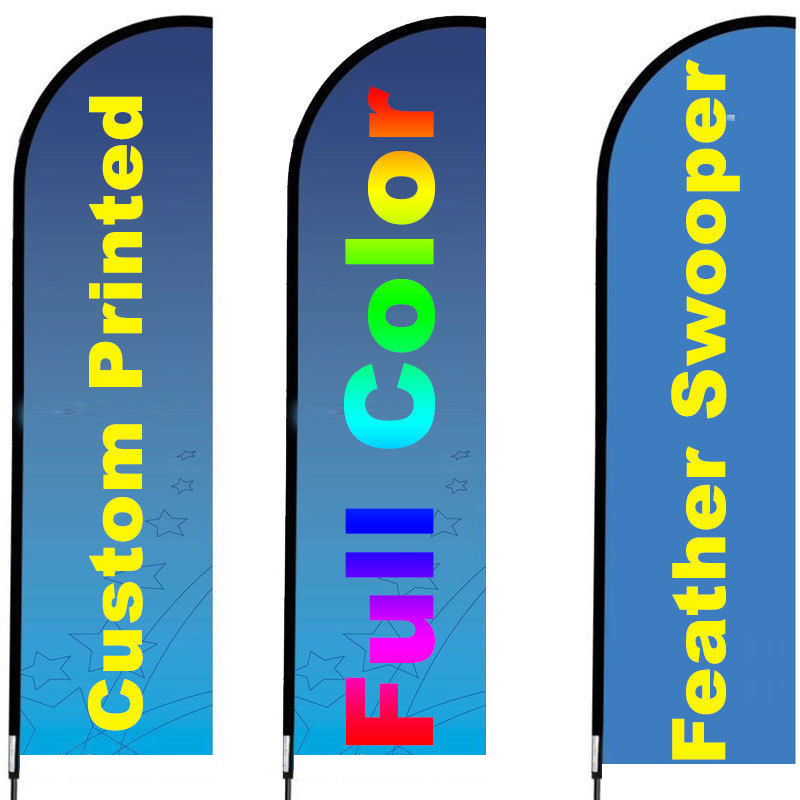 4 Customized Feather Flags 10' Full Color Swooper Flag Only, 3oz Polyester