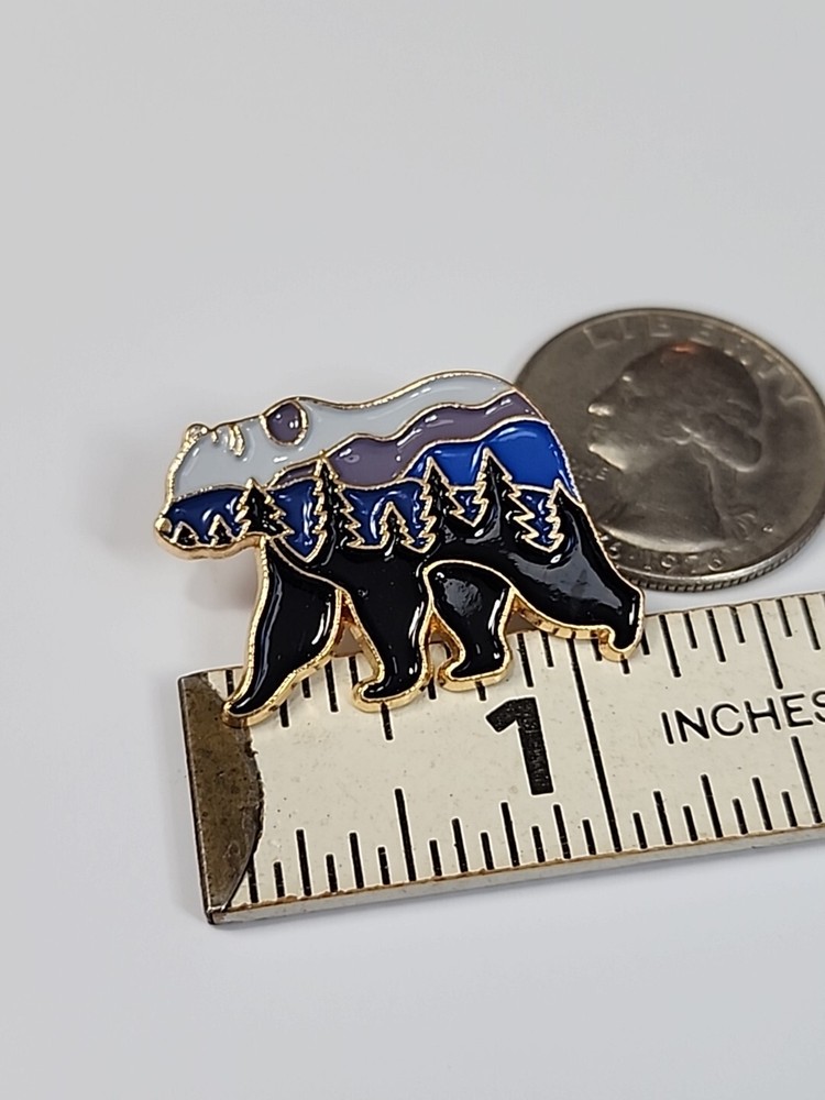 Walking Bear Lapel Pin Wilderness Scene *
