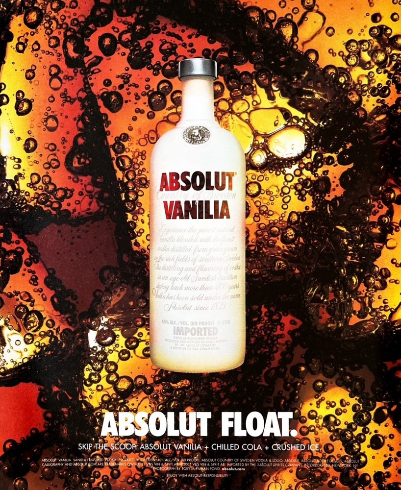 ABSOLUT VODKA Original Vintage Print Advertisement Vanilla