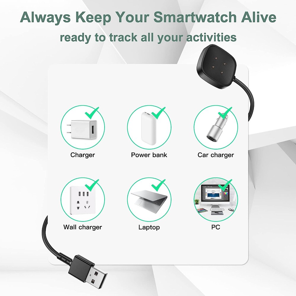 8 X Wireless Charger For Fitbit Versa 4 Sense2/ 3/Sense USB Fast Charging Cable