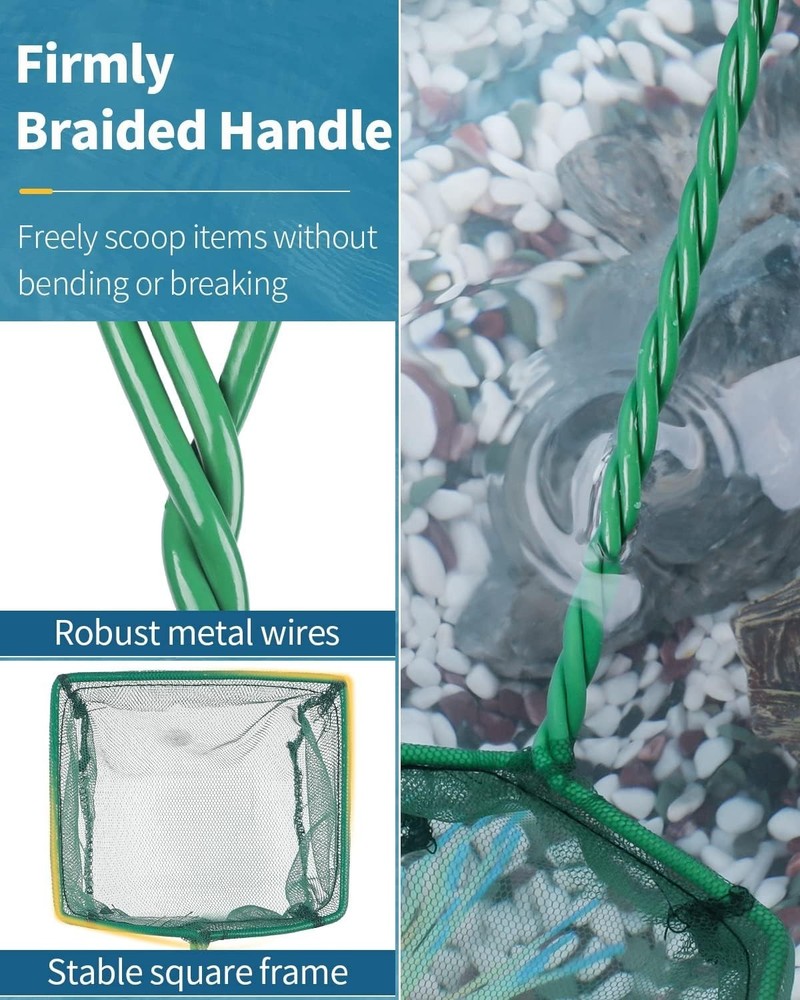 Durable Square Fish Net with Protective Mesh for Safe Transfer & Debris Skimming