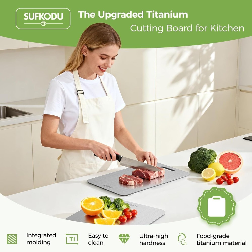 Titanium Cutting Board, 100% Pure Titanium Cutting Boards for Kitchen, Double...