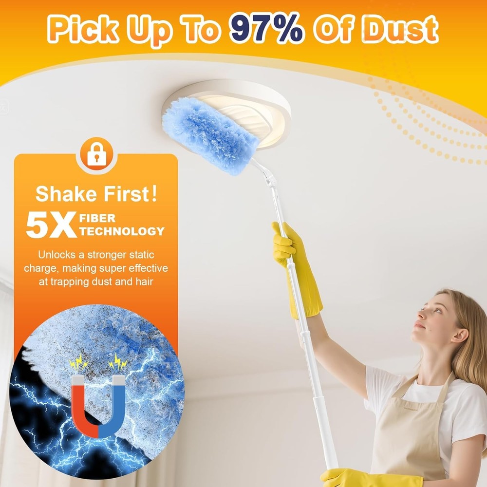 60-Pack Heavy Duty Duster Refills Compatible with Swiffer, 3FT Extendable Handle
