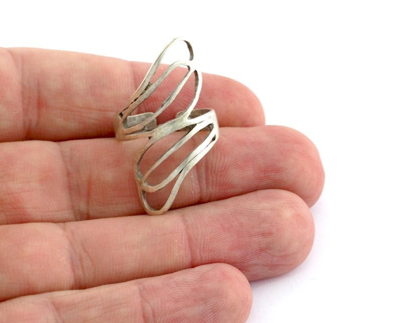 Leaf Statement Ring Adjustable Raw brass, Antique Silver, Shiny Silver-Gold 4194