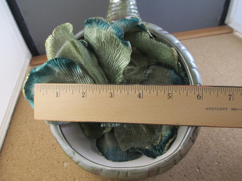 Green Ceramic Cornucopia Thanksgiving Table Decor & Silk Flower