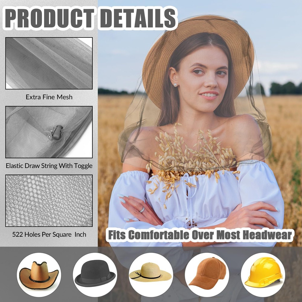 6 Pack Mosquito Head Net Bug Head Net Insects Mesh Head Net for Outdoor Face ...