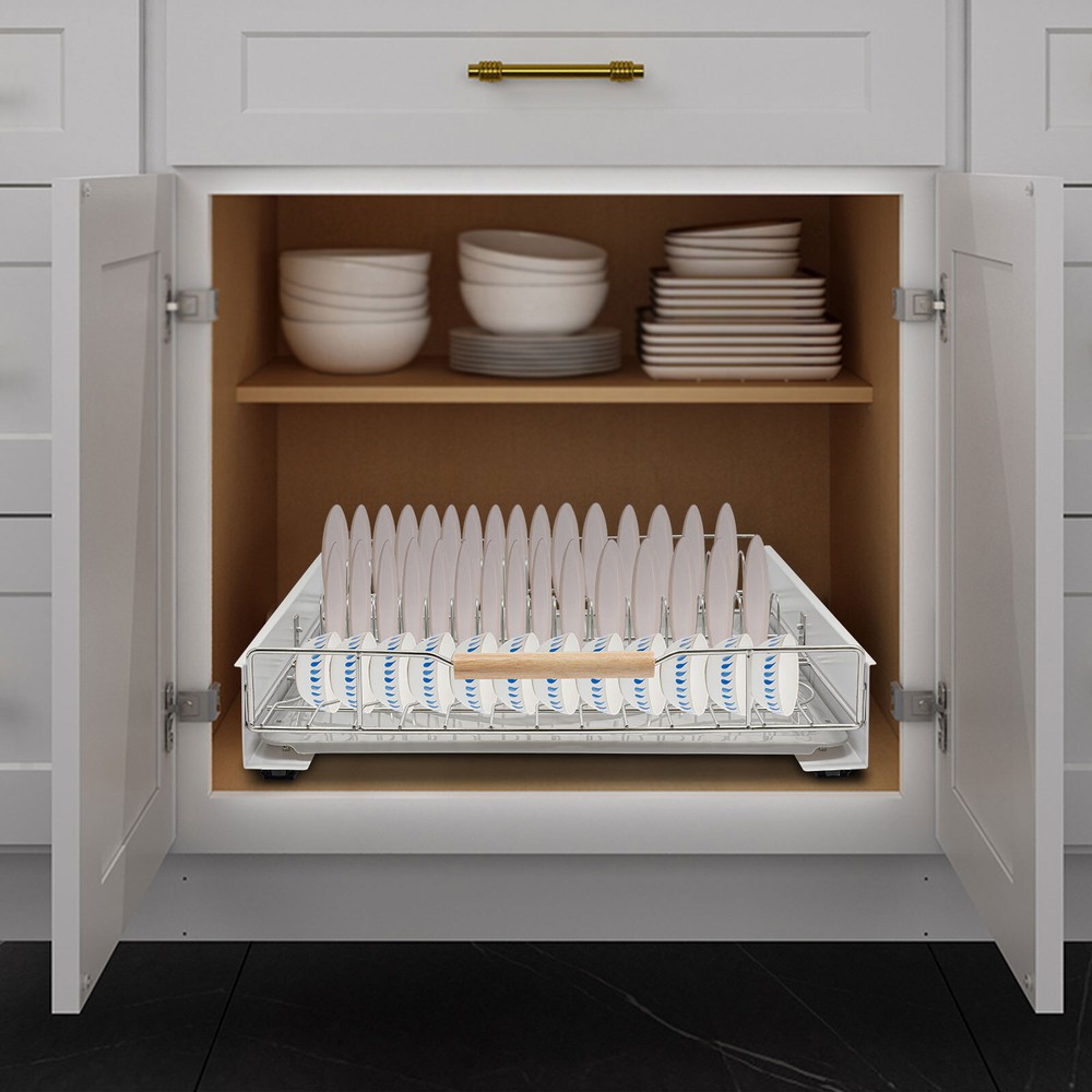 Modern Pull Out Drawer&Bottom-Mounted Slide Out Storage Shelf Silver, White New