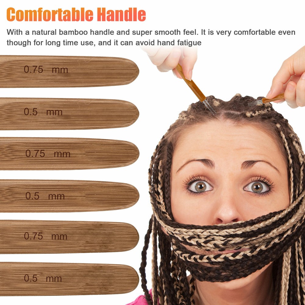 11Pcs Bamboo Handle Crochet Dreadlock Hook Needle Tool Braiding Hair Making Tool