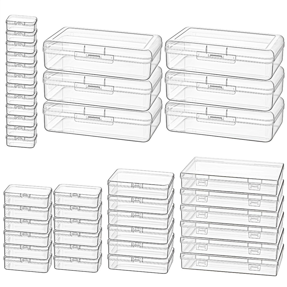 Thintinick 42 Pack Rectangular Mixed Sizes Clear Plastic Storage Containers B...