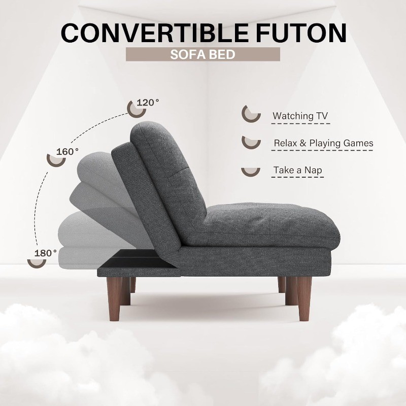 Couch Modern Futon Convertible Sleeper Sofa Bed with Adjustable Backrest