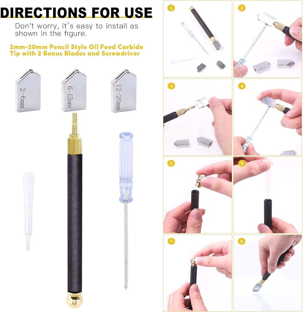9 Pcs Glass Cutting Tool Set Kit Includes Adjustable Circular Cutter,...