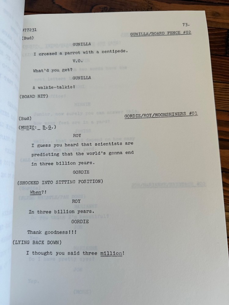 ORIGINAL VINTAGE HEE HAW BILLY CARTER TV SHOW SCRIPT EPISODE # 77231