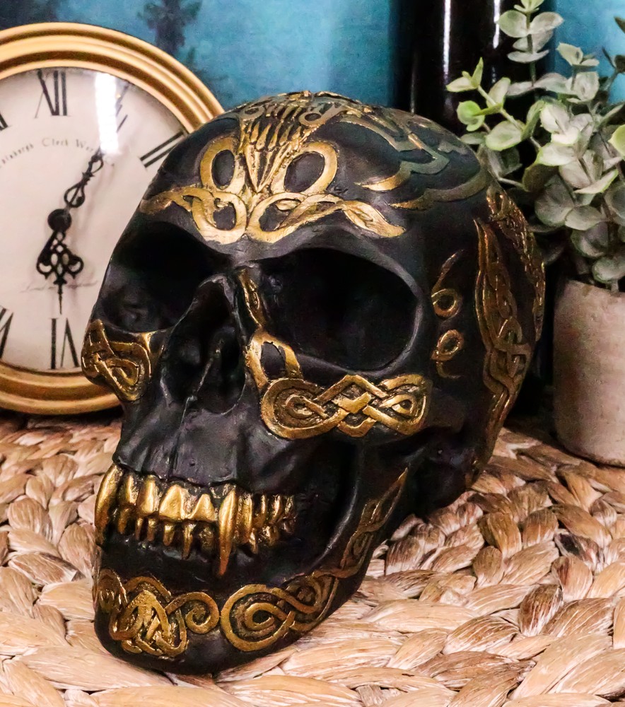 Ebros Celtic Tribal Knotwork Tattoo Black Ghost Vampire Skull Statue 7"L