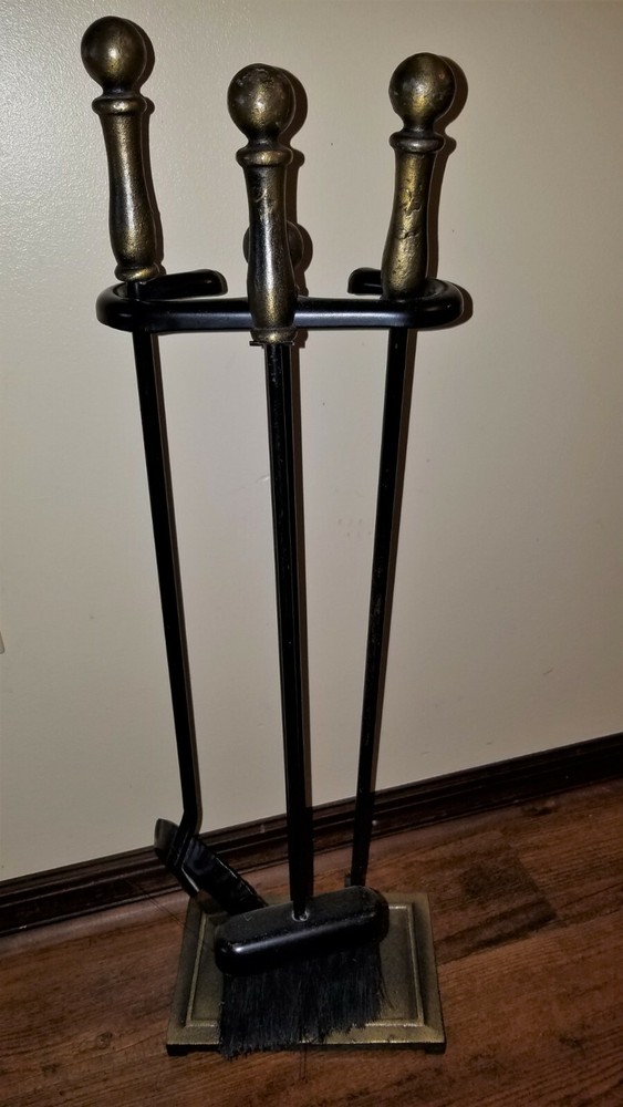 4PCFIRE-BLK 3 Piece Stand Alone Fire Place Set, Cast Iron Construction
