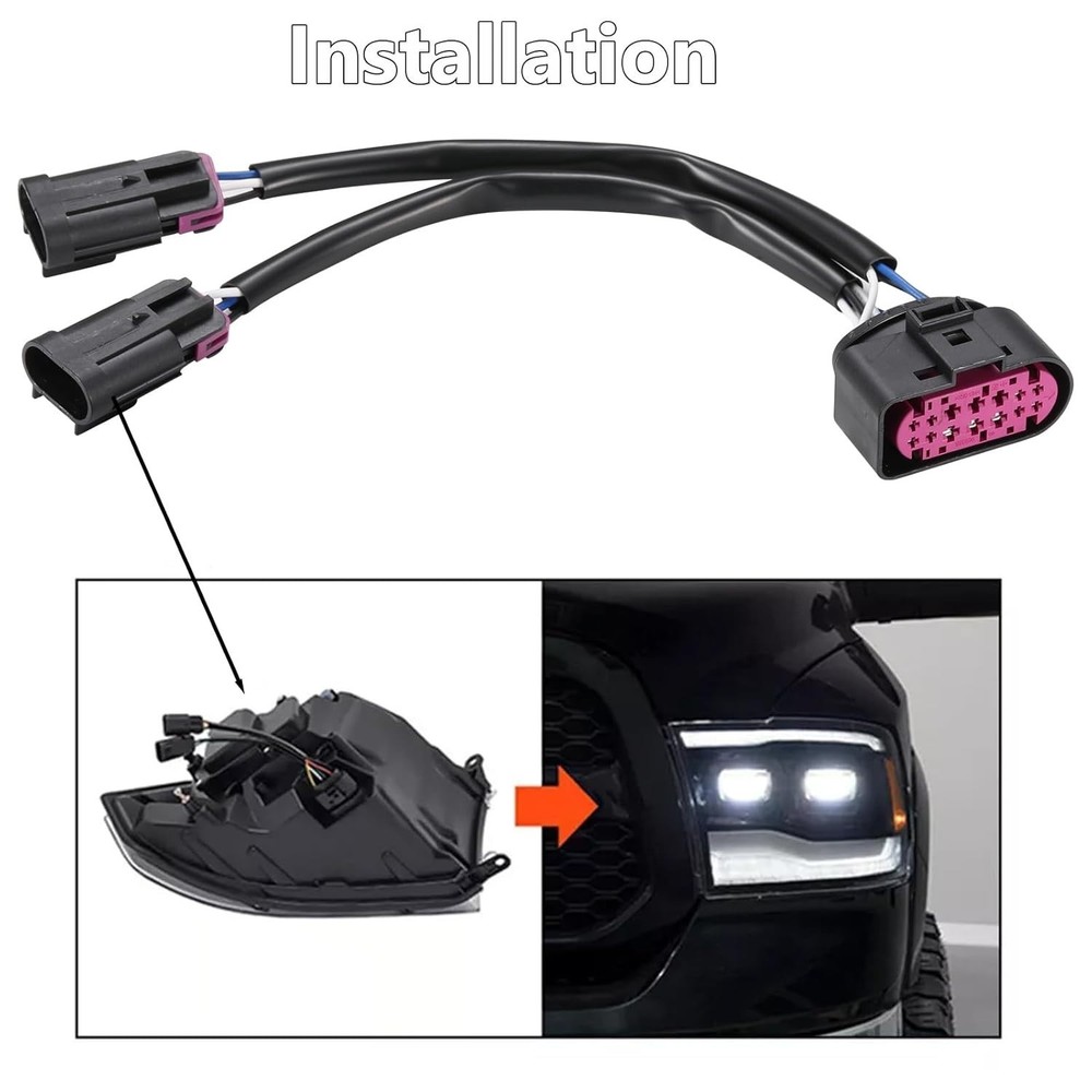 2Pcs Conversion Harnesses Quad Housing to Projector Headlight Fit for Ram