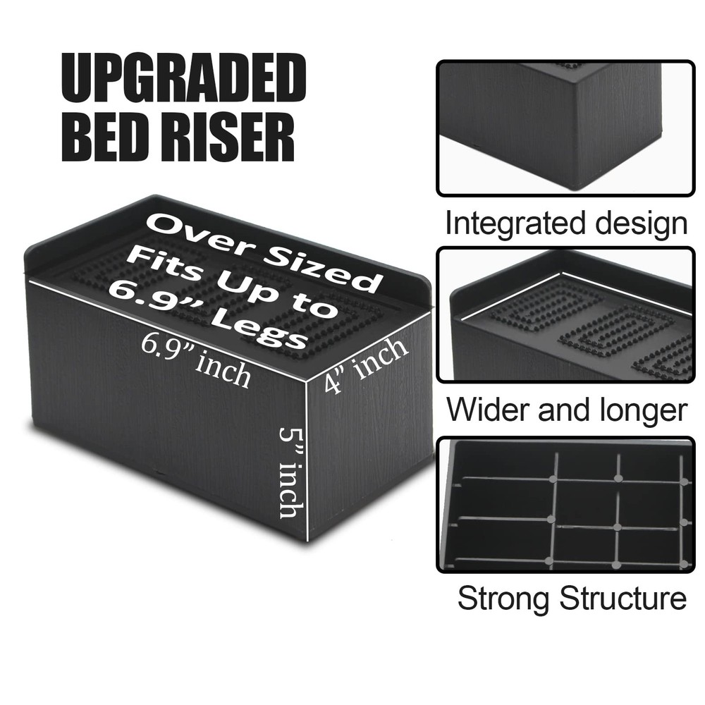 MYMULIKE Bed Risers 5 inch, Oversized Extra Wide 5 inch - 4 Pack, Black