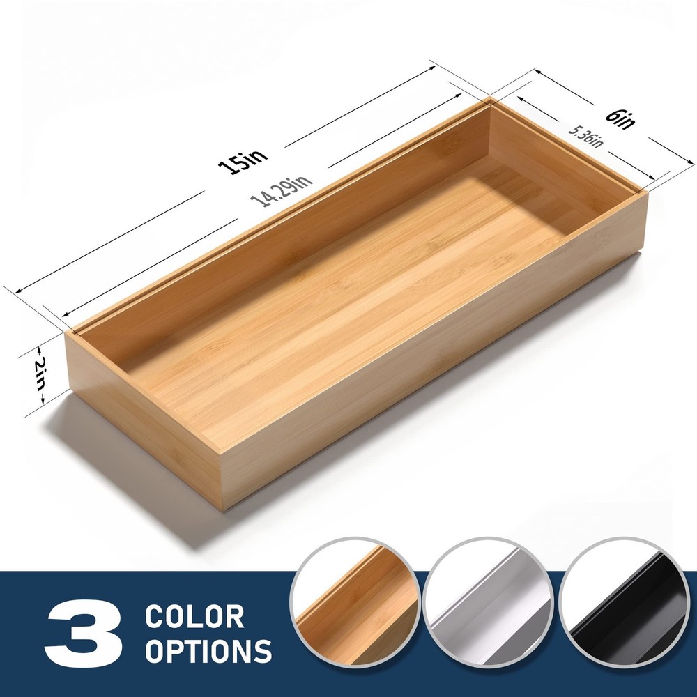 Bamboo Drawer Organizer, Stackable Utensil Organizer for Kitchen, Bamboo Stor...