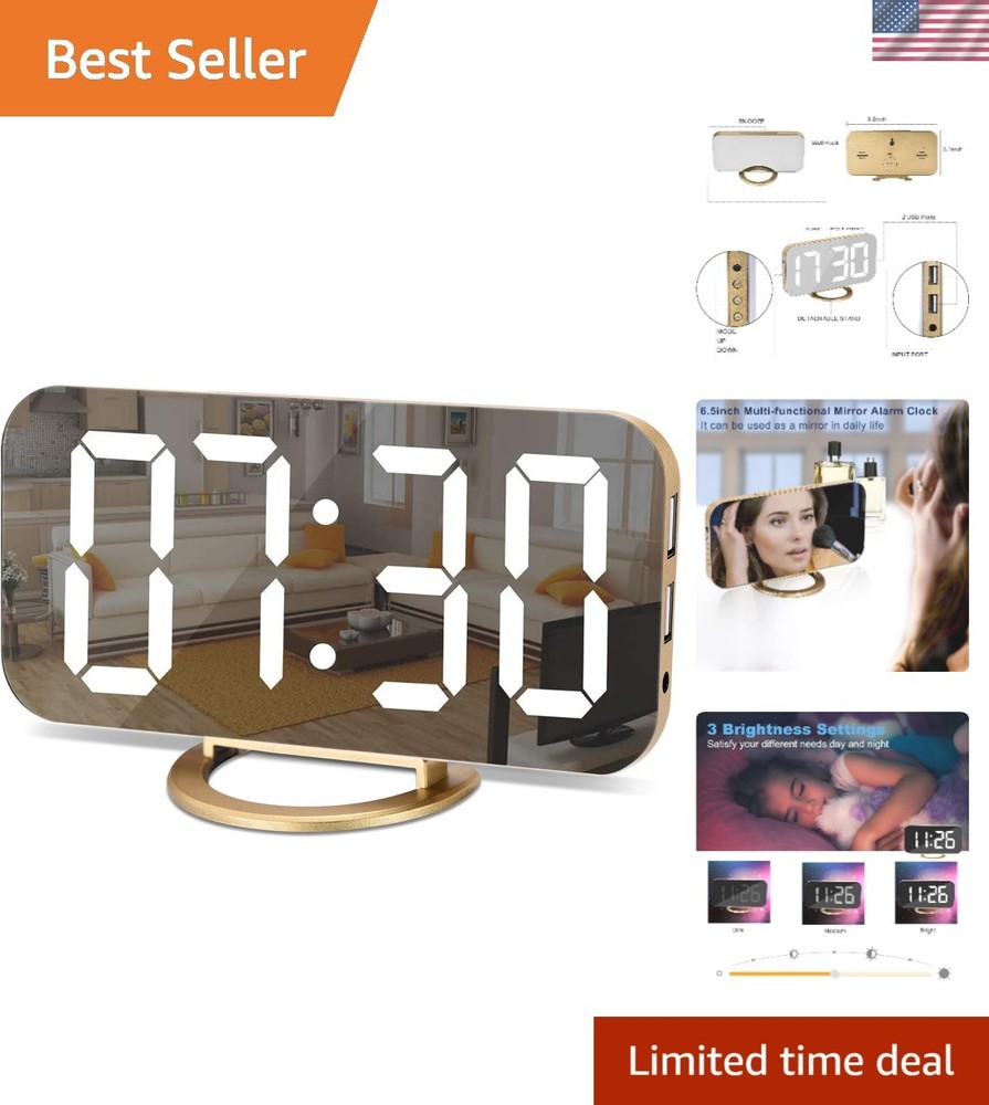 Digital Alarm Clock - Gold - Modern Style