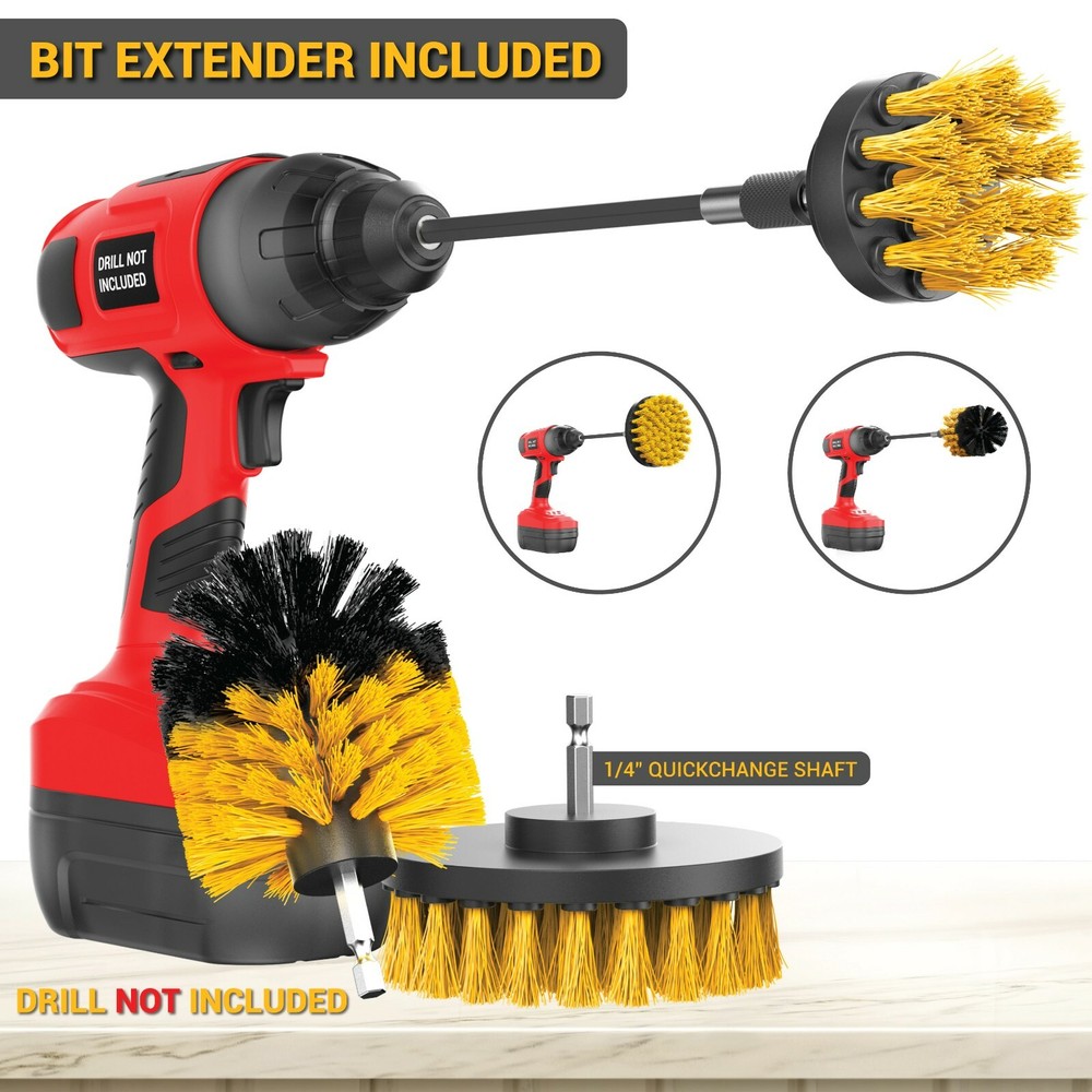 Drill Scrub Brush Attachment Set - Power Scrubber Tile and Grout Tool 4PC Set