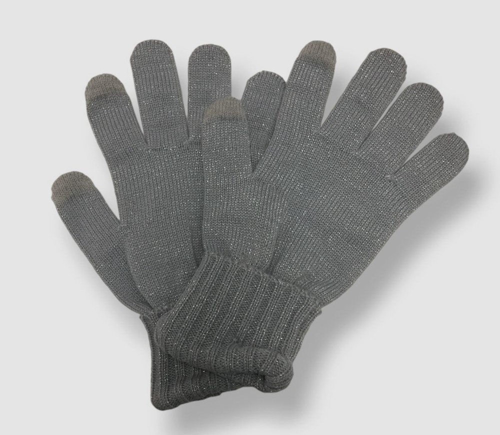 Style & Co Women Gray Solid Shine Tech-Tip Gloves O/S
