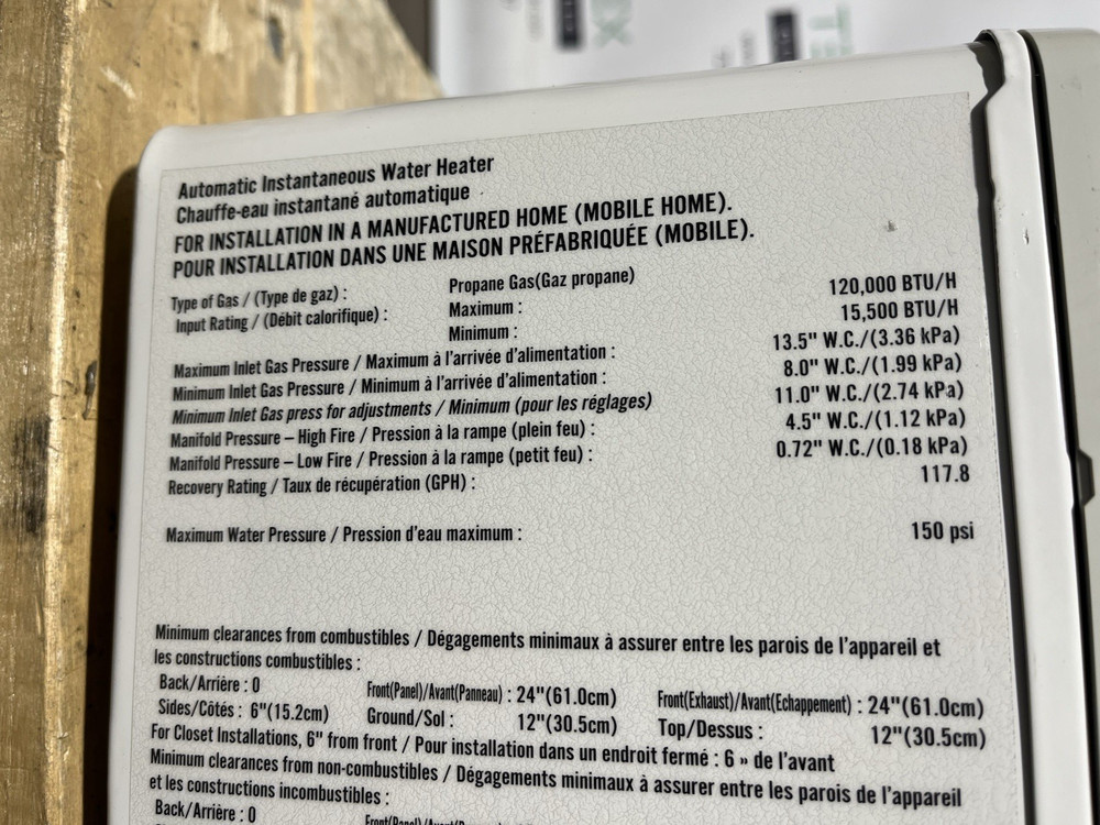 Rinnai V53DeP Outdoor Tankless Water Heater 120k BTU Propane Gas (B-18 #1545)