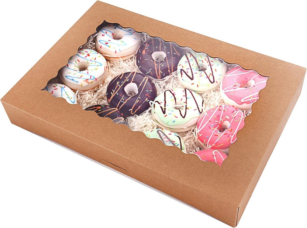 Bakery Boxes with Window Hold 12 Donuts, Auto-up Lar Cookie