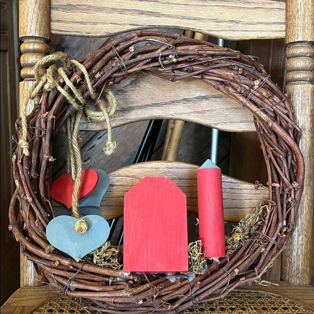 Rustic Red Barn Holiday Wreath