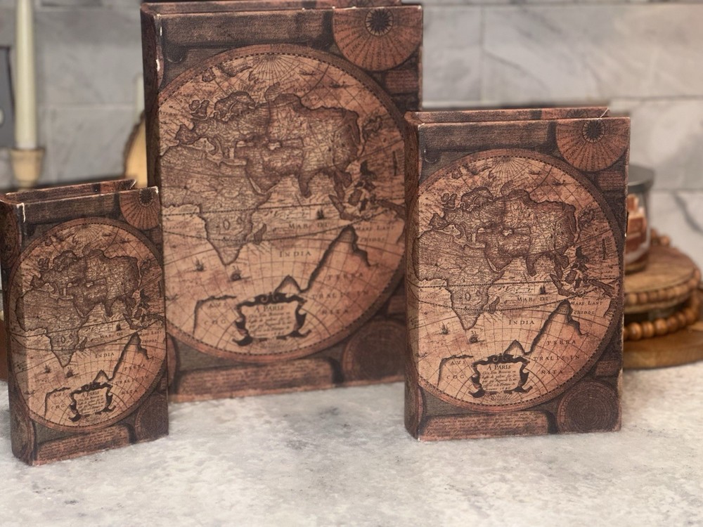 Decorative Book Boxes World Map Pattern Antique Book Invisible box with
